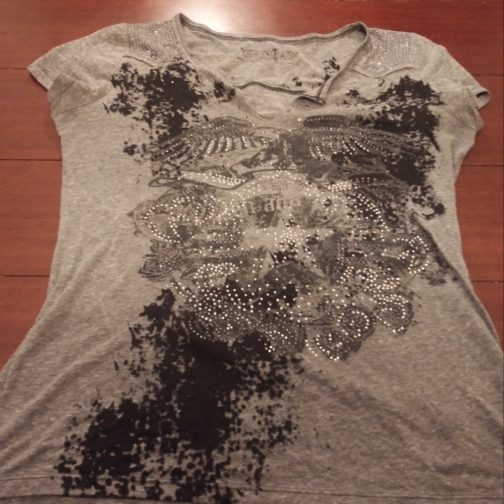 3 for $15 Maurices Premium Embellished Short Sleeve Top Size Large Gray